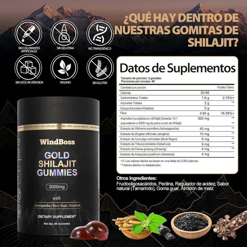 WINDBOSS GOLD SHILAJIT GUMMIES DEL HIMALAYA EN GOMINOLAS