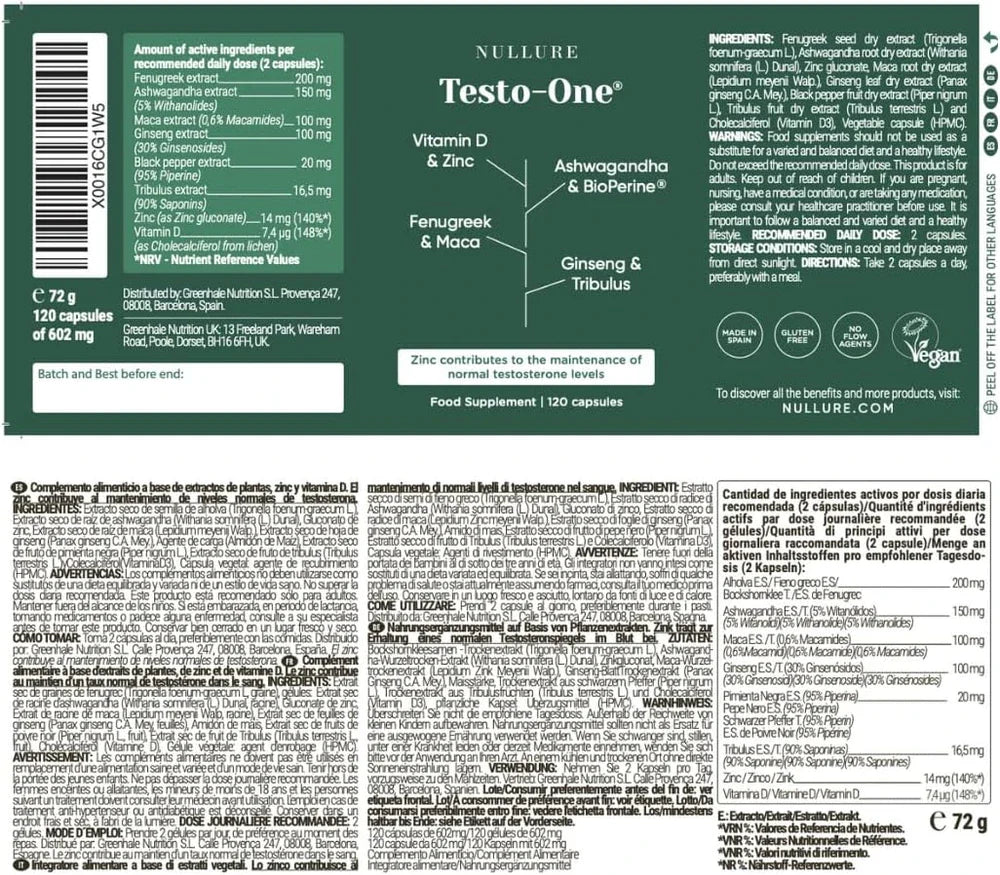 NULLURE SUPLEMENTO NATURAL DE TESTOSTERONA